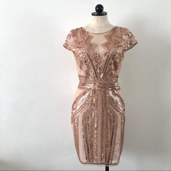 Windsor Dresses & Skirts - Windsor rose gold beaded sequin glam dress